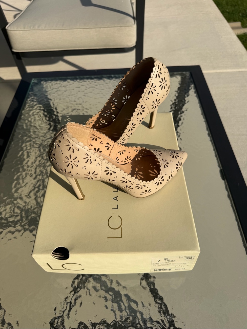 LC Lauren Conrad Ivory Laser-Cut Floral High Heel Pumps